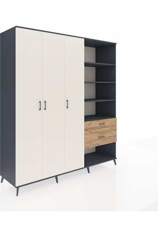 Kronos Dolap 16 Raflı 2 Çekmeceli 3 Kapaklı 220x59x243 Antrasit-aytaşı/çam Aytası/atlas Çam