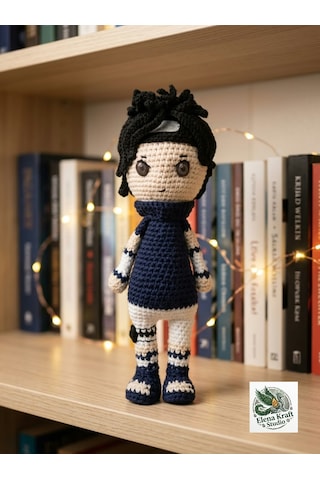 Sasuke Uchiha Amigurumi Örgü Oyuncak - Anime Hediyelik Figür 21 Cm Mavi