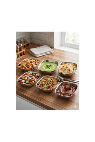6'lı Paslanmaz Çelik Kayık Tabak Seti - 14x10 Cm Orta Boy Çerezlik, Meze Ve Salata Kasesi Gümüş