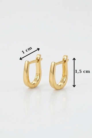 925 Ayar Gümüş Taşsız Minimal J Kadın Küpe 1,5 Cm Zarif Halka Küpe Gold
