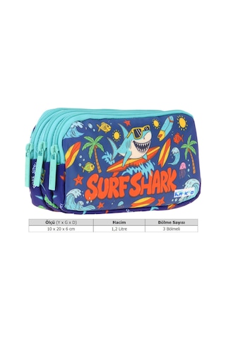 Kaukko Kids Süpar Köpekbalığı Baskılı Yeşil - Lacivert Erkek Çocuk Okul Kalemliği Kalem Çantası - L5356 Çok Renkli