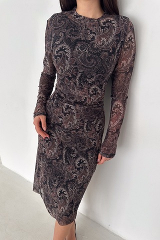 Noa & Noa Kadın Paisley Desenli Midi Elbise Burgundy Veil Siyah
