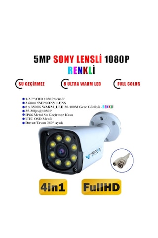 8 Kameralı Gece Renkli 5mp Lensli 1080p Fullhd Kamera Seti