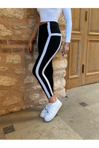 Tua Moda Kadın Çizgili Egzersiz Dalgıç Tayt SiYAH