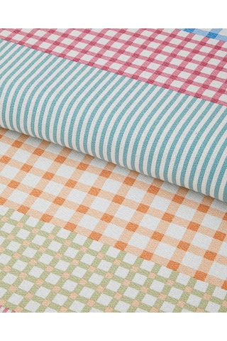 English Home Summer Grid Baskılı Pamuklu Çift Kişilik Pike 200x220 Cm Turuncu Turuncu