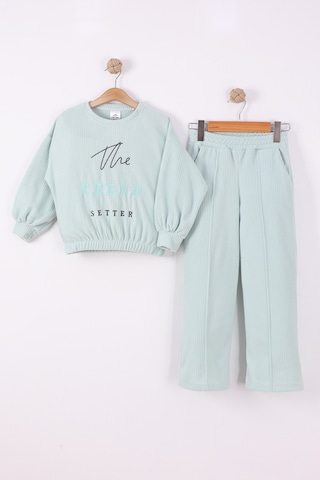 Monox Kız Çocuk Trend Nakışlı Tarz Fitilli Polar Takım Yeşil