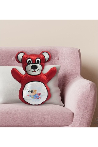Bk Gift Süper Ayıcık Tasarımlı Kırmızı Ayıcık Yastık-1