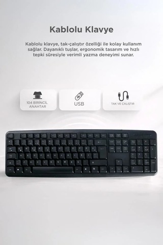 Özel Seri Tuş Standart Büro Kablolu Q Klavye Bilgisayar Ofis Klavyesi Tk01 Siyah