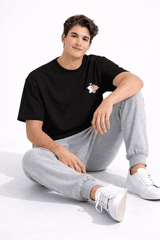 Sevgili Kombini Ayıcık Baskılı Çift Tişört Oversize Unisex Partne Siyah-beyaz