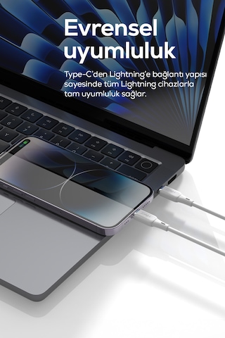 Type-c To Lightning Apple iPhone Uyumlu Şarj Kablosu 30w Pd Hızlı Şarj, 480mbps, 1.2m Beyaz-v0207002