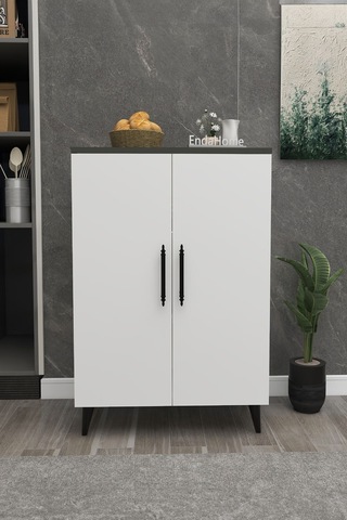 3 Raflı 2 Kapaklı Çok Amaçlı Dolap Çok Amaçlı Mutfak Dolabı Banyo Dolabı Koyu Gri & Beyaz - Koyu Gri & Beyaz Çok Renkli