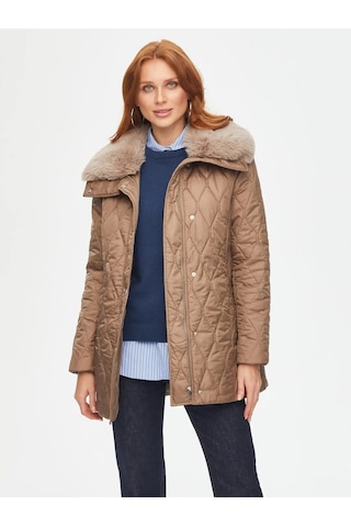 Faik Sönmez Suni Kürk Detaylı Kapitone Kadın Kaban 69421 Kahverengi