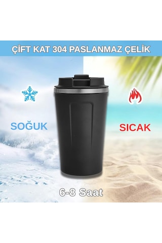 500 Ml Paslanmaz Çelik Bardak Termos Çift Katmanlı Siyah