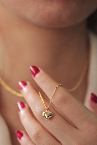 Diamine 14 Ayar İnce Altın Halat Burgu Kalp Kolye