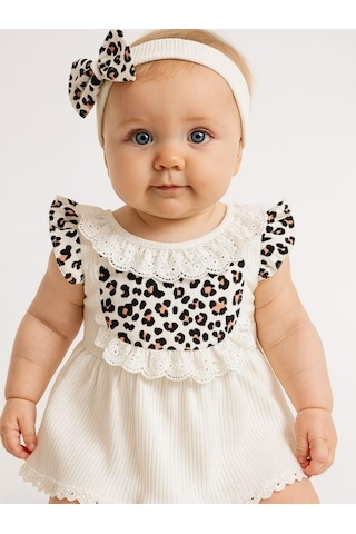 Zekids Kız Bebek Leopar Desenli Bandanalı Bodyli Elbise-15923 Çok Renkli