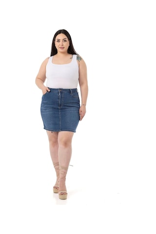 Disentis Büyük Beden Taşlama Detaylı Beş Cepli Mavi Mini Denim Etek-mavi Mavi