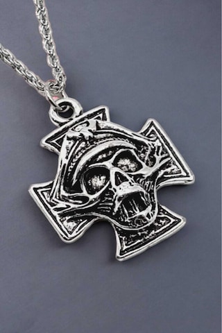 Tezzgelsin 925 Ayar Antik Gümüş Kaplama Gothic Kurukafa Kolye Gümüş