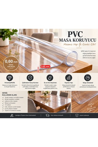 Hazline Crystal Series 0,60 Mm Kristal Şeffaf Pvc Masa Koruyucu Premium Mika Masa Örtüsü