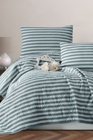 Enlora Home Water Yollu Saten Çok Amaçlı Örtü Çift Kişilik Yeşil