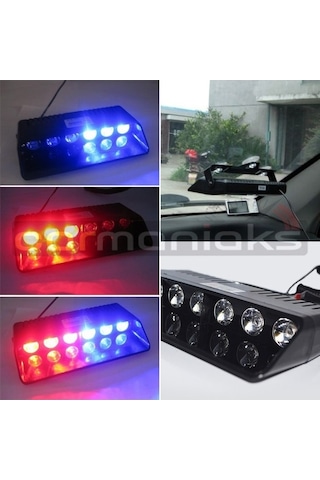 Tiger Marketing Araç Içi Vantuzlu Cama Çakar Kırmızı Mavi 6 Led 12 Farklı Mod