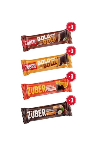 Züber Mix Meyve Bar Paketi X 12 Adet Dolu Dolu Fındıklı Ve Fıstıklı Meyve Bar 30 Gr, Portakallı Ve Fındıklı Meyve Bar 40 Gr