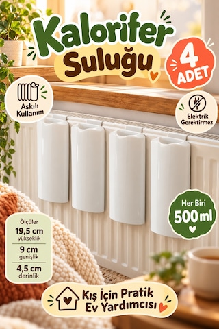 4'lü Set Beyaz Kalorifer Suluğu Her Biri 500 Ml Askılı Petek Su Haznesi Evde İçin Radyatör Aksesuarı