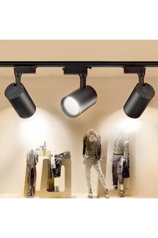 6 Adet Dekoratif Led Ray Spot + 2 Metre Ray Siyah Kasa Beyaz Işık