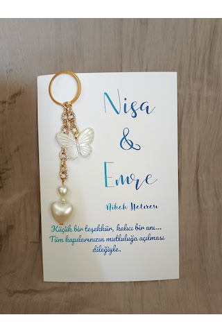 Kalpli Kelebek Anahtarlık Nişan /nikah / Düğün Hatırası 10 Adet Gold