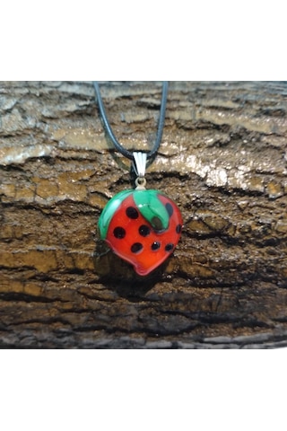 Balıkhediyelikfoto Handmade El Yapimi Murano Cam Kolye-Çilek Modeli Altın