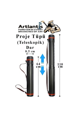 Artlantis Proje Tüpü Siyah Dar 1 Adet Teleskopik Bozuka Proje Tüpü İki Kademeli Teknik Çizim Çantası