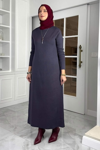 Rabia Şamlı Öykü Çelik Örme Triko Elbise Antrasit Normal