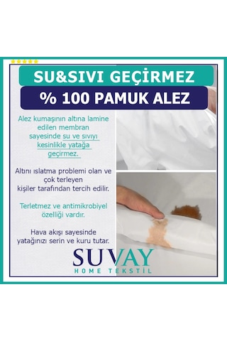 Suvay Su Sıvı Geçirmez Fitted Yatak Koruyucu Alez %100 Pamuk