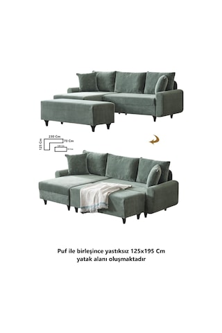 Kagu Corner Flavia Köşe Takımı Puflu Haki