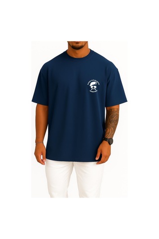 Bahriyeli Collection Oversize Sadece Ölüler Görür Babayiğit Cep Baskılı Unisex T-shirt Lacivert