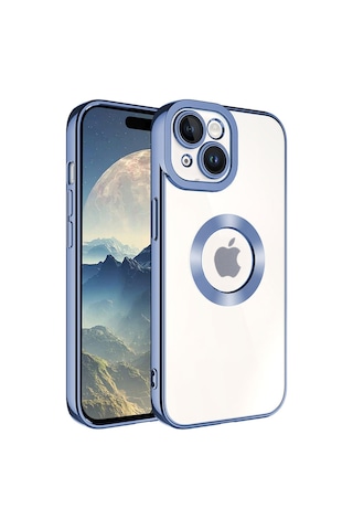 Apple Uyumlu iPhone 15 Kapak Yanları Renkli Lens Korumalı Logo Gösteren Şeffaf Luxury Silikon Kılıf