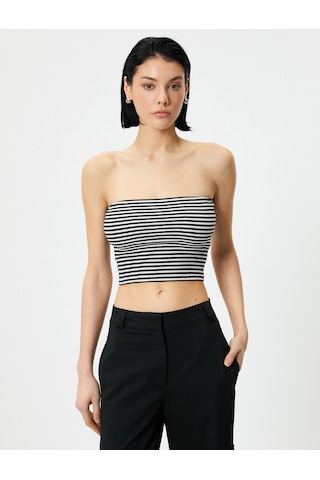 Koton Straplez Crop Üst Pamuklu Siyah Çizgili 4sak10030ek 4SAK10030EK9S9