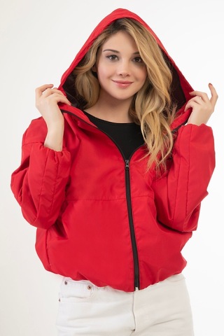 Riverstorm Kadın Kırmızı Su Ve Rüzgar Geçirmez Kapüşonlu Cepli Oversize Yağmurluk - Rüzgarlık Kırmızı