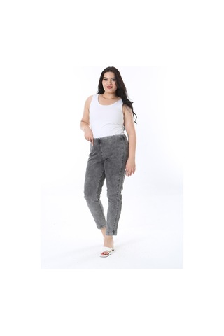 Şans Kadın Büyük Beden Füme Yıkama Efektli Beli Lastikli Kot Tayt Pantolon 65n38269-füme Füme
