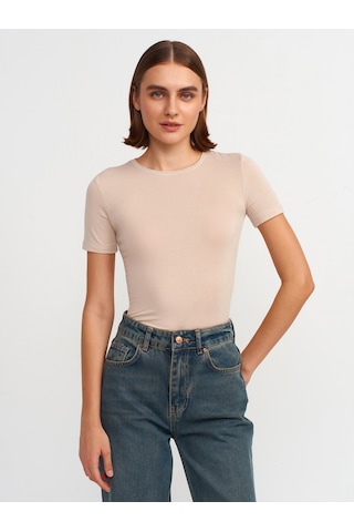 Dilvin Bisiklet Yaka Basic T-shirt 101a30747 Bej