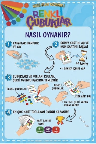 60 Parça Renkli Çubuklar Hızlı Olanın Kazandığı Zihinsel Gelişimi Destekleyen Akıl Ve Zeka Oyunu