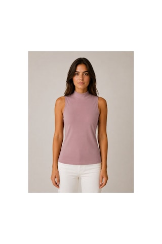 Pijamask Kadın Siyah Dik Yaka Kolsuz Esnek Kumaş Basic Tekli Bluz Pembe