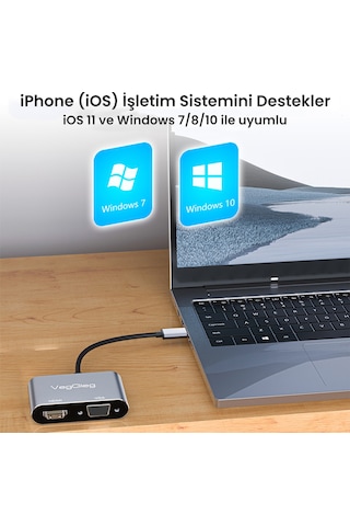 Veggieg Usb-a To 4k 30hz Hdmı Ve 1080p 60hz Vga Görüntü Çevirici Kablo