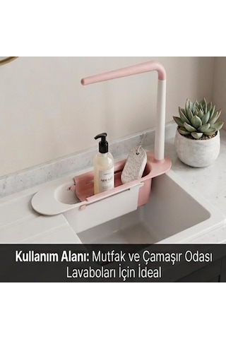 Cx7evy01 Teleskopik Evye Düzenleyici Ayarlanabilir Lavabo Organizer Sepetli Raf Pembe Diğer