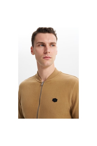 AR-MA Arma Erkek Slim Fit Selanik Kumaş Tam Fermuar Fleto Cepli Kapüşonsuz Kolej Yaka Sweatshirt K30324698302 Acı Kahverengi