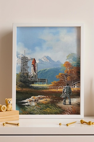 Uzay Mekiği Ve Astronot Çerçeveli Tablo Uzay Ve Astronomi Tutkunlarına Hediyelik Modifiye Sanat