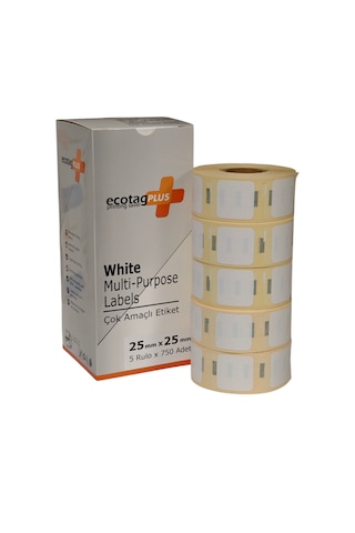 Ecotagplus Dymo Muadili Etiket - 25 Mm X 25 Mm - 5 X 750 Adet - Eko Paket 1