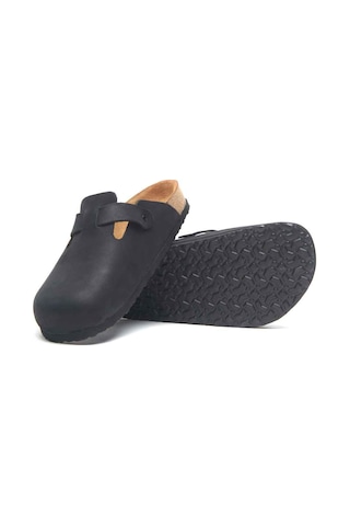 Comfortfusse Capri - Erkek Ortopedik Hakiki Deri Sabo Terlik Siyah Nubuk Deri