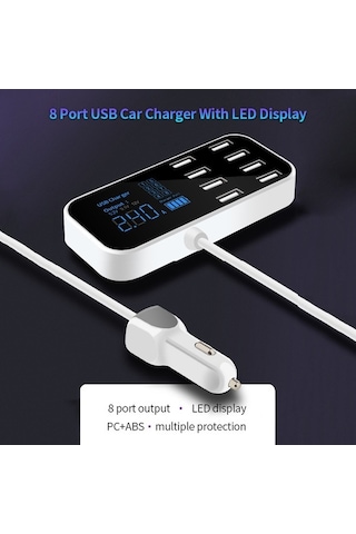 Novahub 8 Portlu Hızlı Şarj Usb Araç Şarj Cihazı - Led Ekranlı, 8a Çıkış, Akıllı Cihazlar İçin Hızlı Şarj