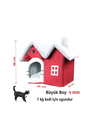 Tineke Büyük Boy Yumuşak Derin Uyku Ve Kış Evi Villa Kedi Yatağı