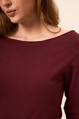 Zoor Ultra Soft Penye Modal Kayık Yaka Bluz Bordo